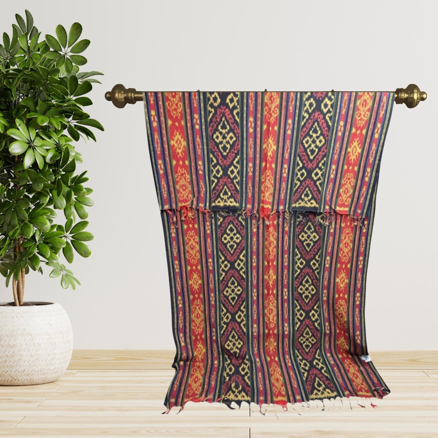 Hand woven Earthy Red & Brown Ikat Cotton Tapestry: Hand Loomed Indonesian Blanket (45x90)