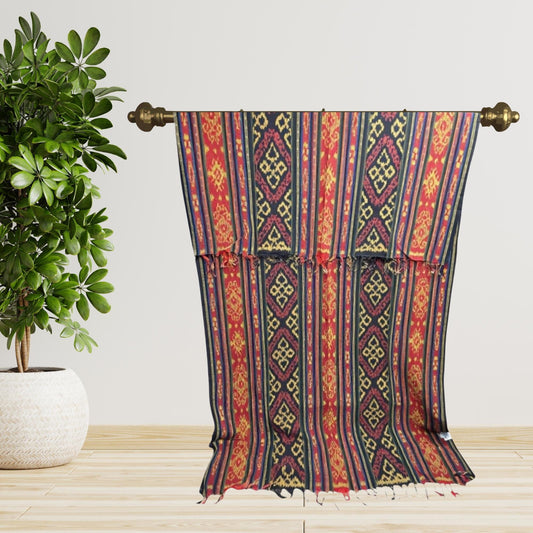 Hand woven Earthy Red & Brown Ikat Cotton Tapestry: Hand Loomed Indonesian Blanket (45x90) - Acadia World Traders