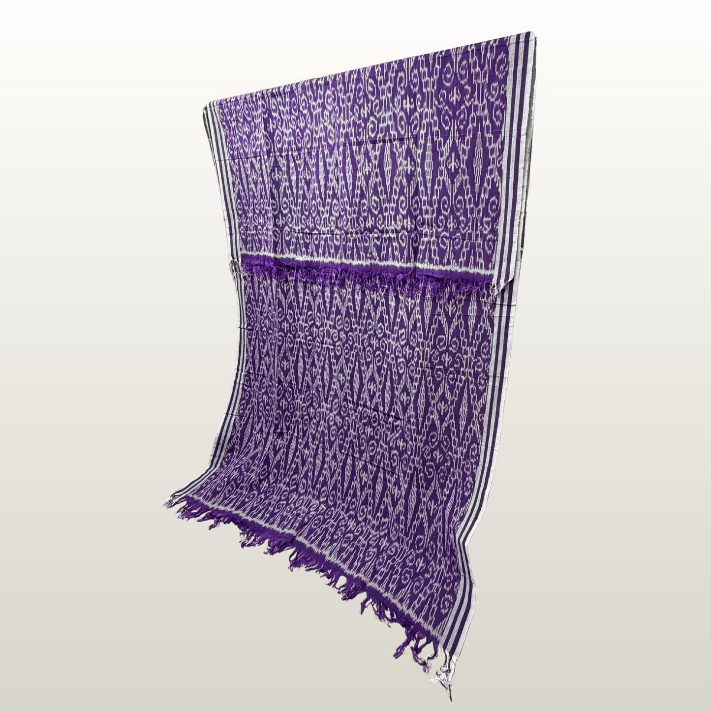Hand woven Purple & gray Ikat Cotton Tapestry: Hand Loomed Indonesian Blanket (45x90)