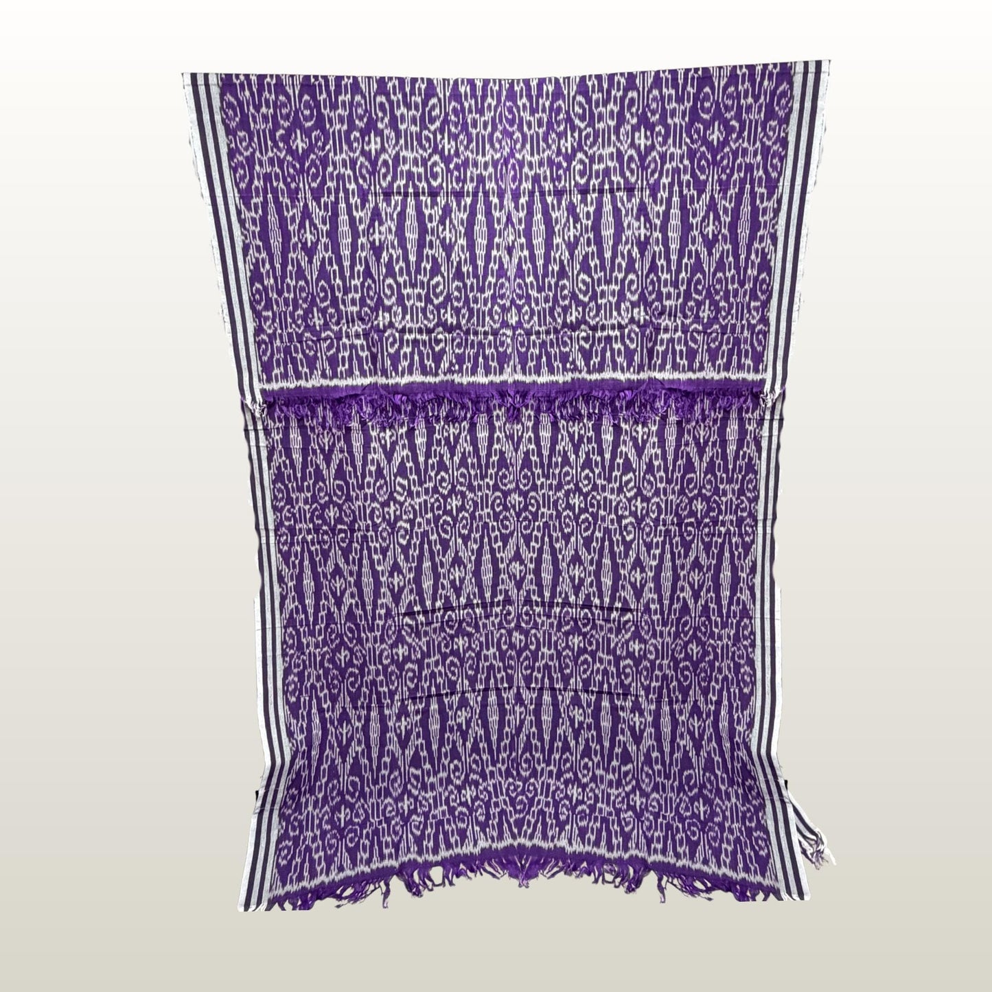 Hand woven Purple & gray Ikat Cotton Tapestry: Hand Loomed Indonesian Blanket (45x90)