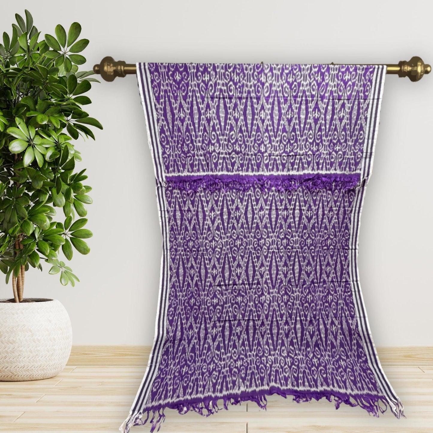Hand woven Purple & gray Ikat Cotton Tapestry: Hand Loomed Indonesian Blanket (45x90)