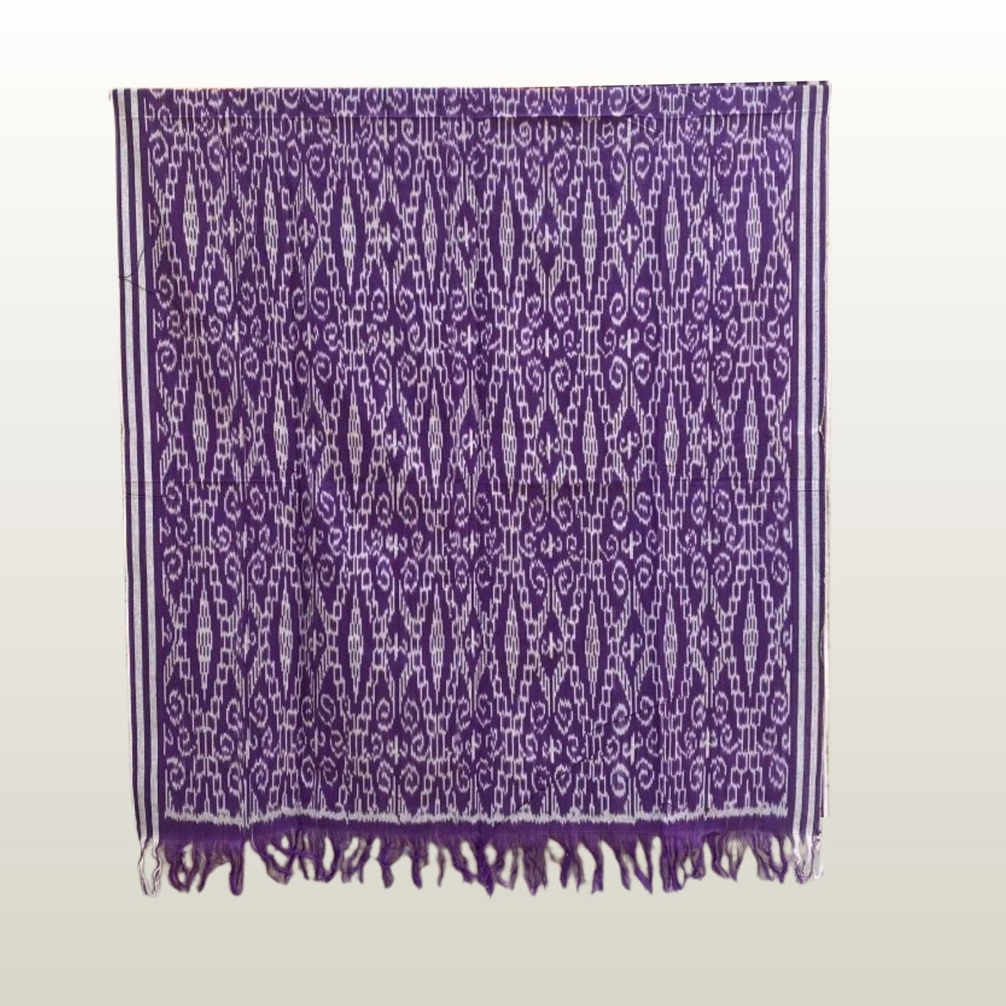 Hand woven Purple & gray Ikat Cotton Tapestry: Hand Loomed Indonesian Blanket (45x90)