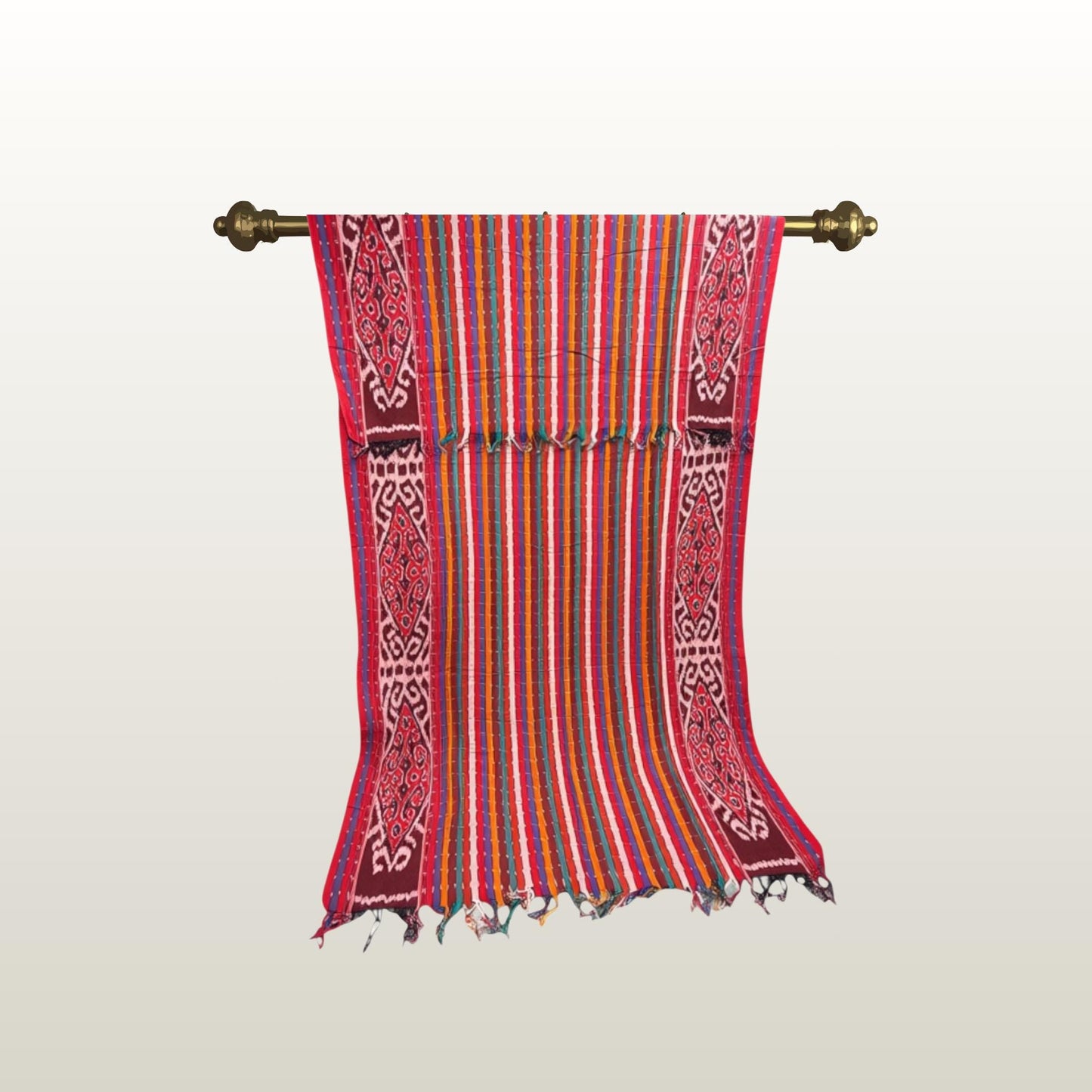 Hand woven Coral red Ikat Cotton Tapestry: Hand Loomed Indonesian Blanket (45x90)