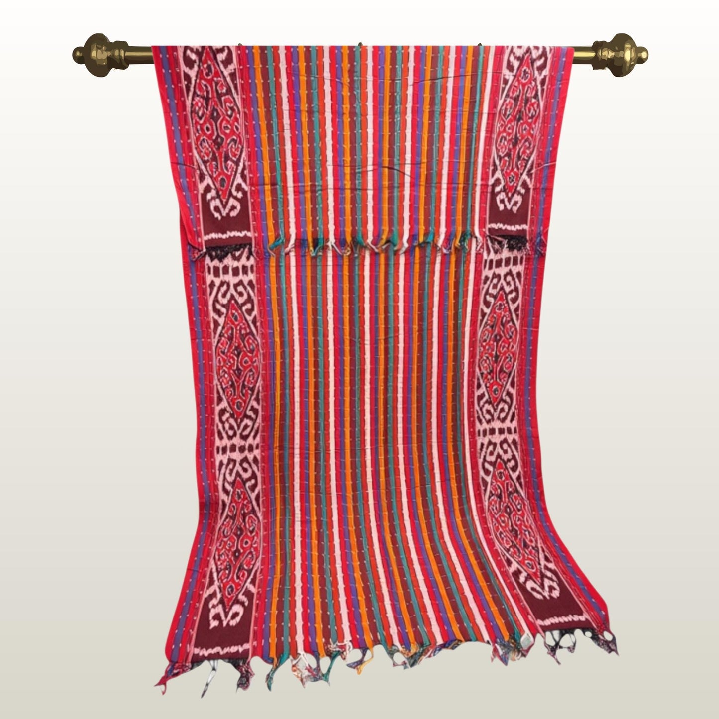 Hand woven Coral red Ikat Cotton Tapestry: Hand Loomed Indonesian Blanket (45x90)