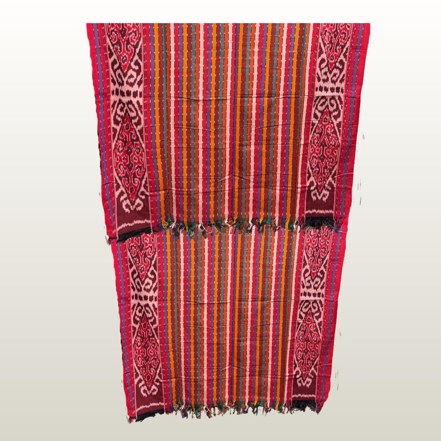 Hand woven Coral red Ikat Cotton Tapestry: Hand Loomed Indonesian Blanket (45x90)