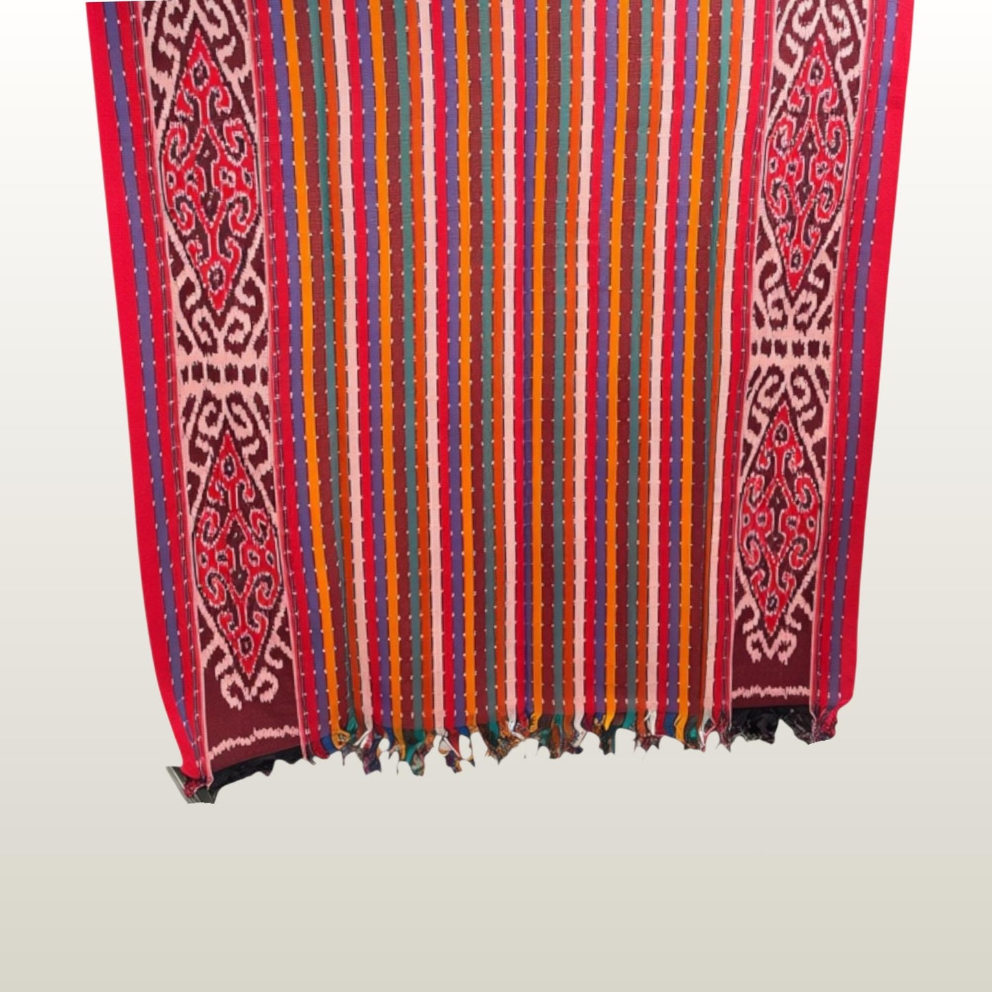 Hand woven Coral red Ikat Cotton Tapestry: Hand Loomed Indonesian Blanket (45x90)