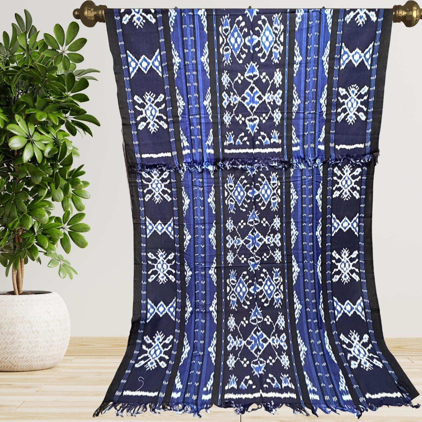 Hand woven Blue Ikat Cotton Tapestry: Hand Loomed Indonesian Blanket (45x90)