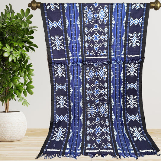 Hand woven Blue Ikat Cotton Tapestry: Hand Loomed Indonesian Blanket (45x90) - Acadia World Traders