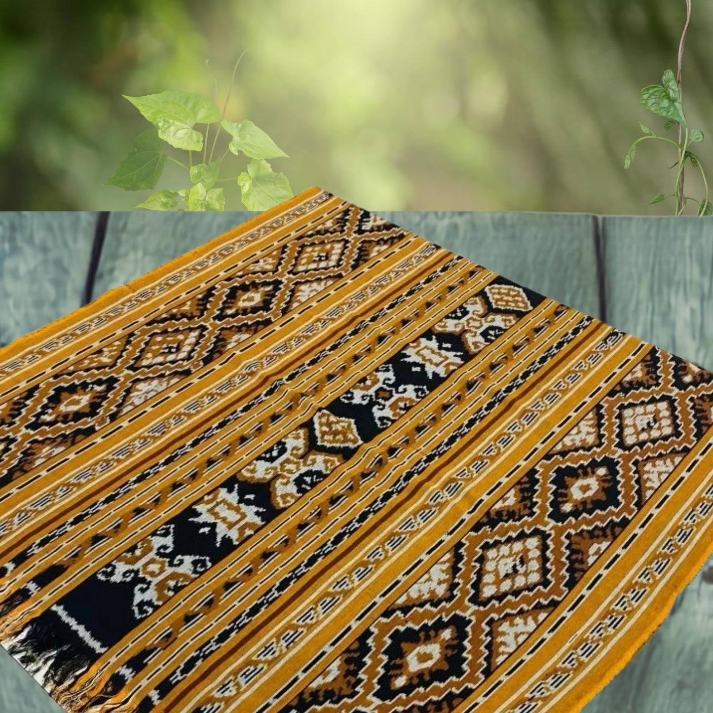 Hand woven Gold Brown Ikat Cotton Tapestry: Hand Loomed Indonesian Blanket (45x90)