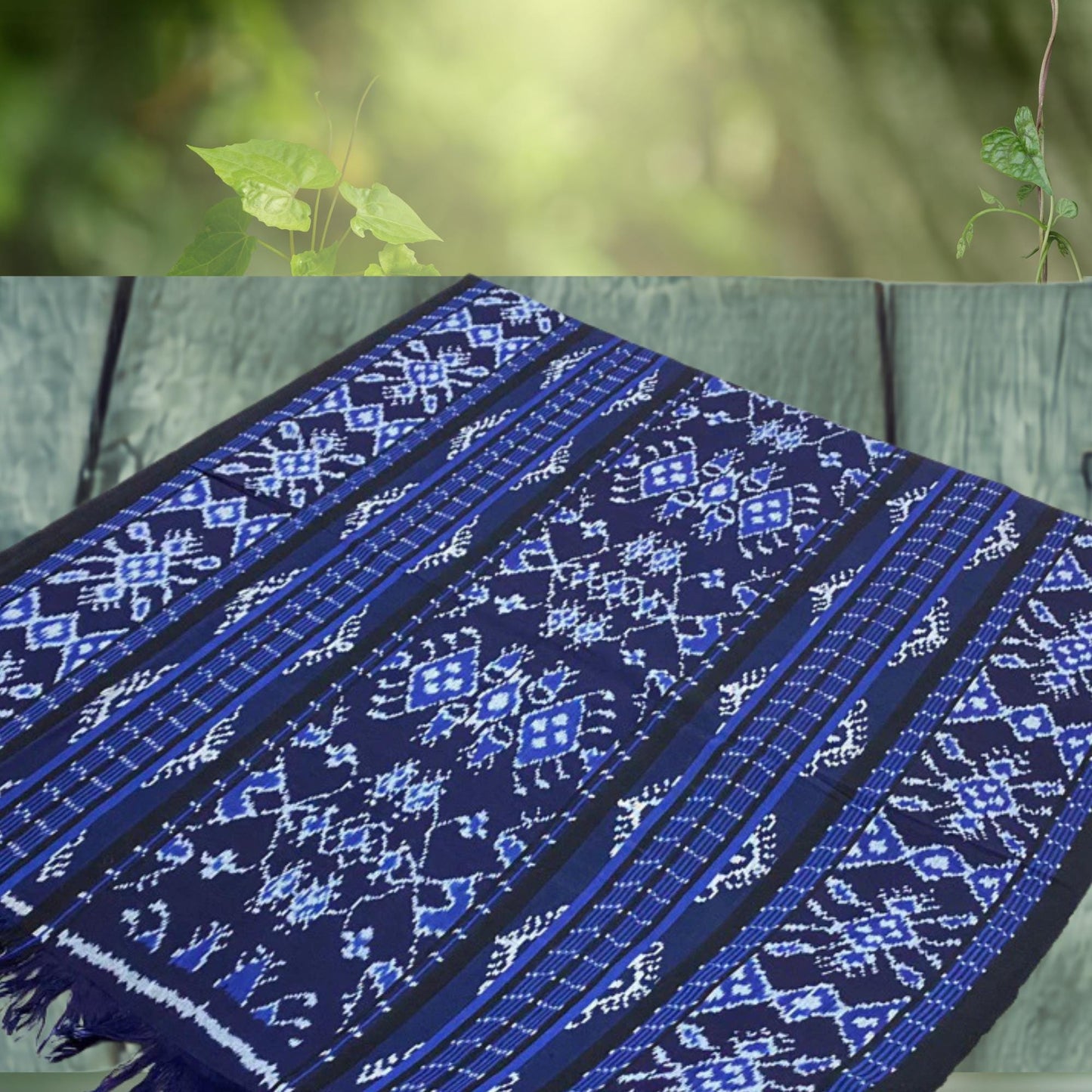 Hand woven Blue Ikat Cotton Tapestry: Hand Loomed Indonesian Blanket (45x90)