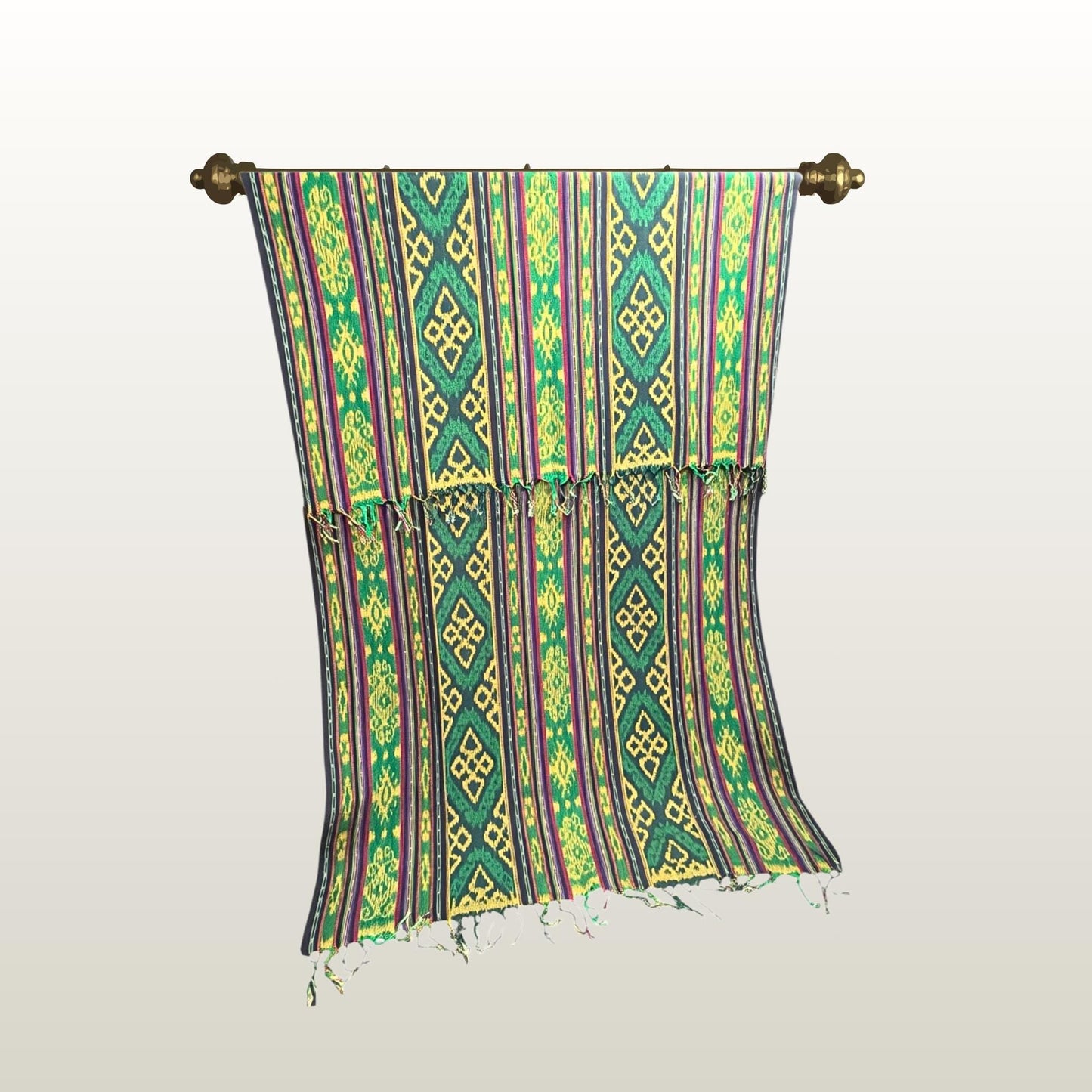 Hand woven Green Ikat Cotton Tapestry: Hand Loomed Indonesian Blanket (45x90)