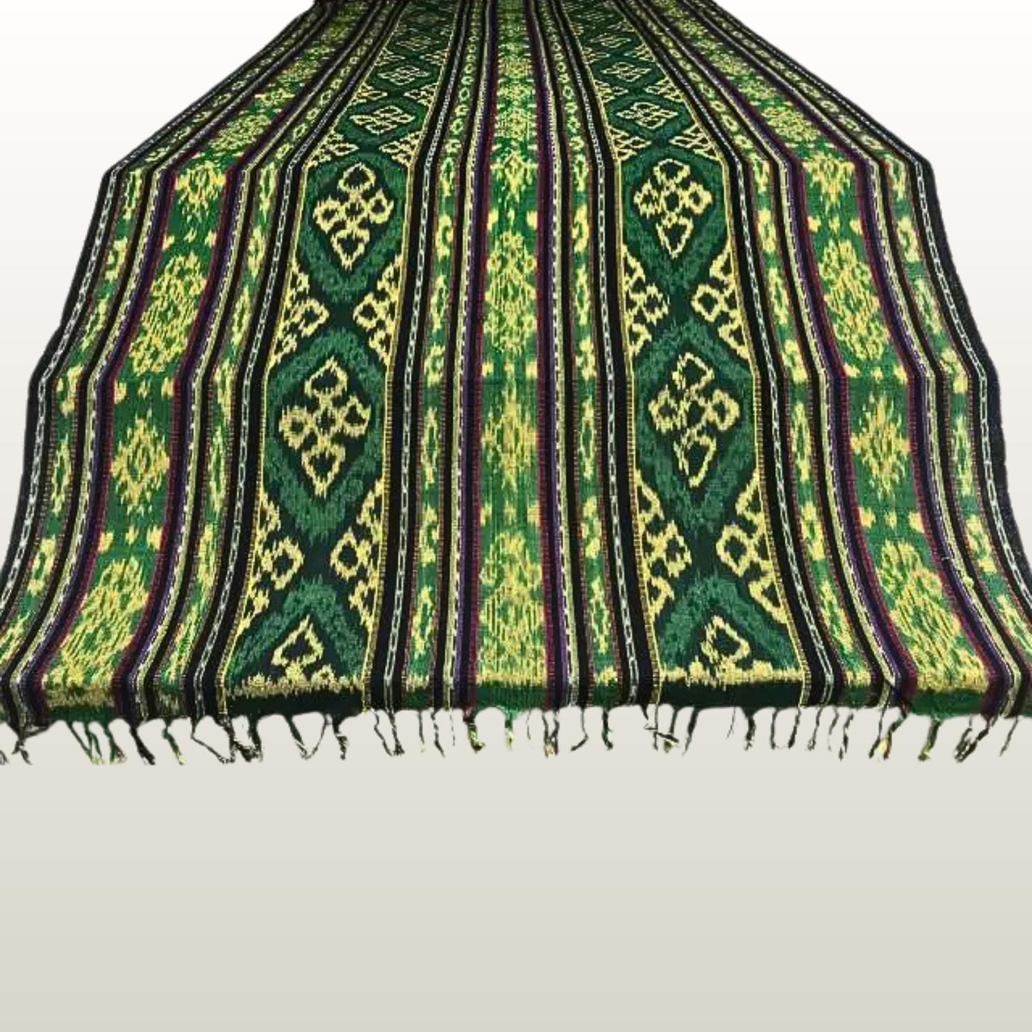 Hand woven Green Ikat Cotton Tapestry: Hand Loomed Indonesian Blanket (45x90)