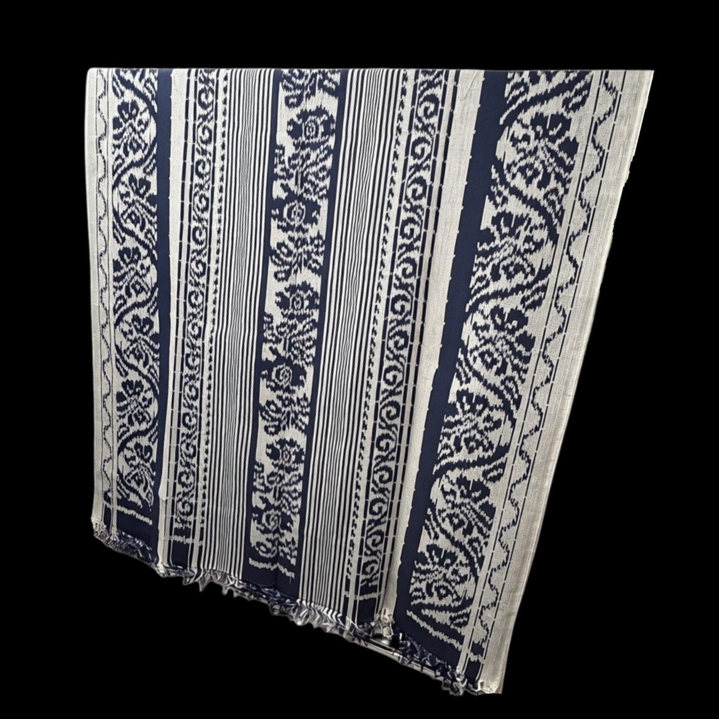 Hand woven Deep Navy Blue Ikat Cotton Tapestry: Hand Loomed Indonesian Blanket (45x90)