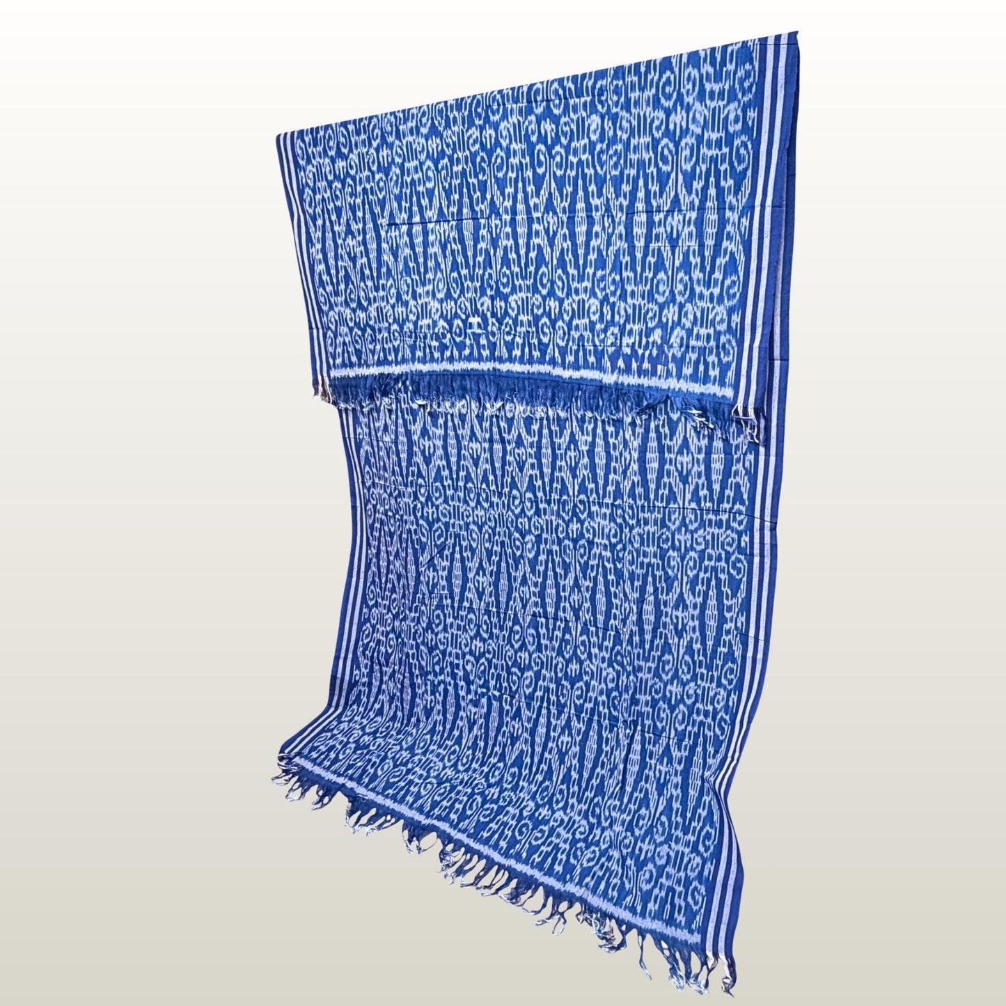Hand woven Blue Ikat Cotton Tapestry: Hand Loomed Indonesian Blanket (45x90)