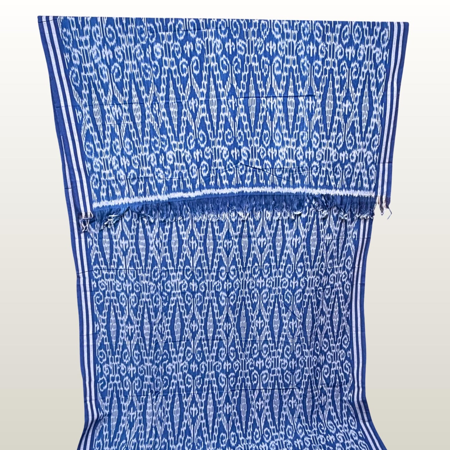 Hand woven Blue Ikat Cotton Tapestry: Hand Loomed Indonesian Blanket (45x90)