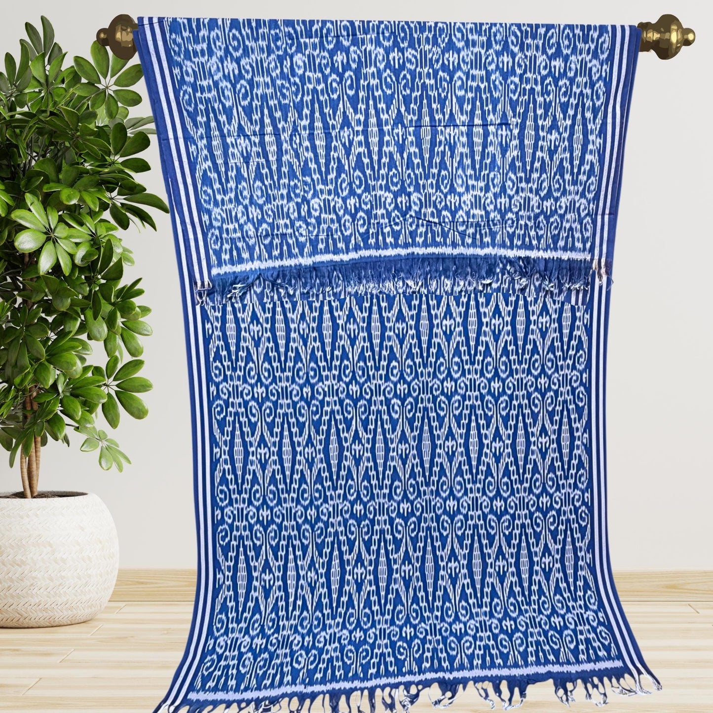 Hand woven Blue Ikat Cotton Tapestry: Hand Loomed Indonesian Blanket (45x90)