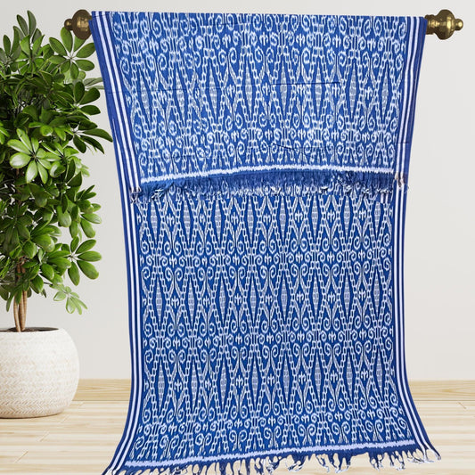 Hand woven Blue Ikat Cotton Tapestry: Hand Loomed Indonesian Blanket (45x90) - Acadia World Traders