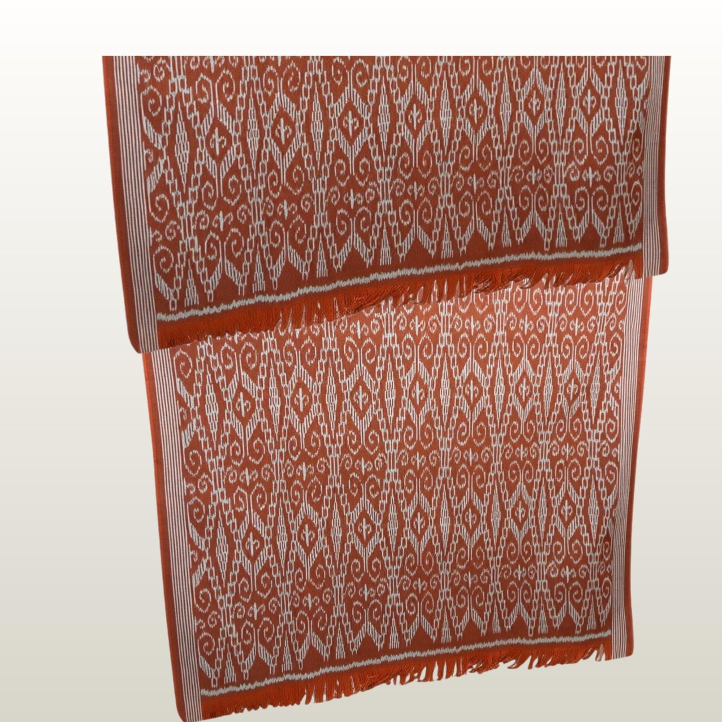 Hand woven Terracotta Ikat Cotton Tapestry: Hand Loomed Indonesian Blanket (45x90)
