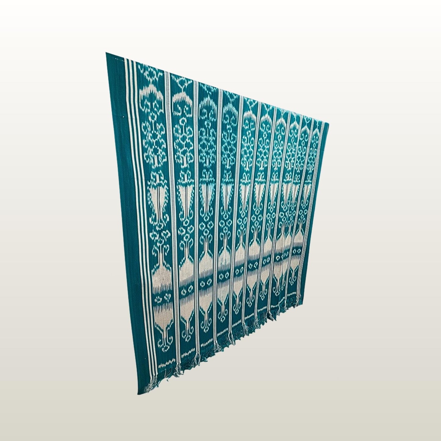 Hand woven Teal Ikat Cotton Tapestry: Hand Loomed Indonesian Blanket (45x90)