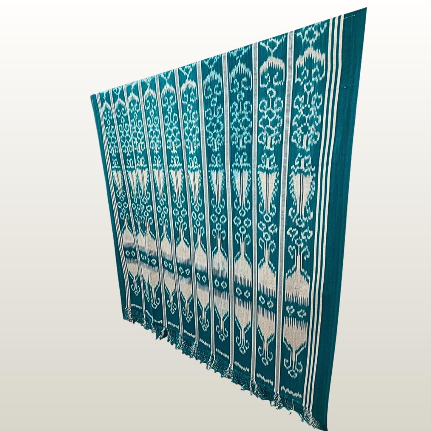 Hand woven Teal Ikat Cotton Tapestry: Hand Loomed Indonesian Blanket (45x90)