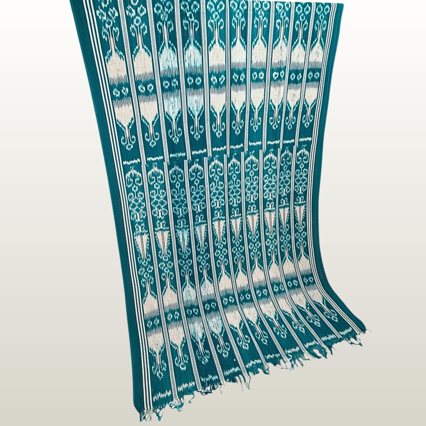 Hand woven Teal Ikat Cotton Tapestry: Hand Loomed Indonesian Blanket (45x90)