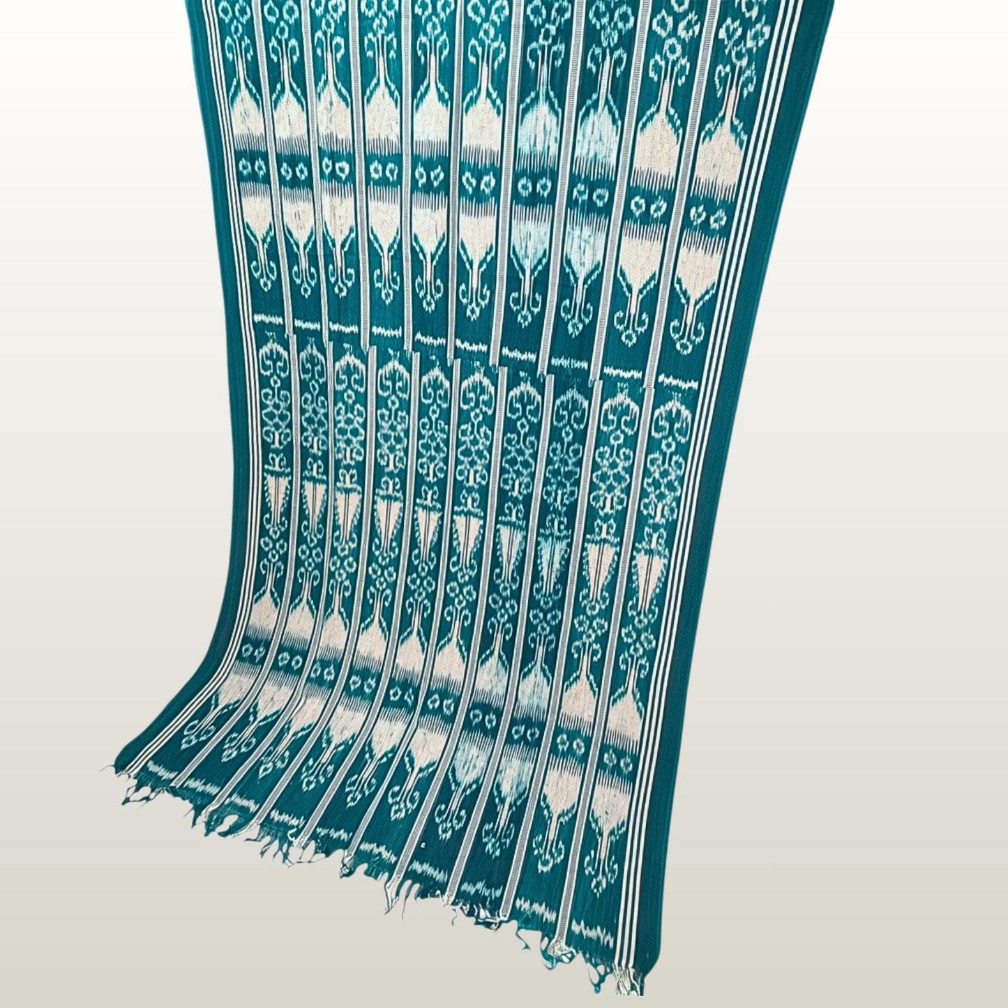 Hand woven Teal Ikat Cotton Tapestry: Hand Loomed Indonesian Blanket (45x90)
