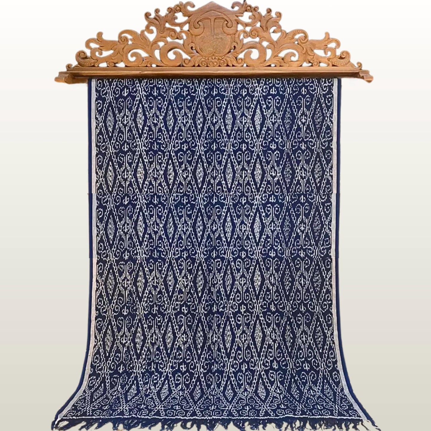 Hand woven Navy Blue Ikat Cotton Tapestry: Hand Loomed Indonesian Blanket (45x90)