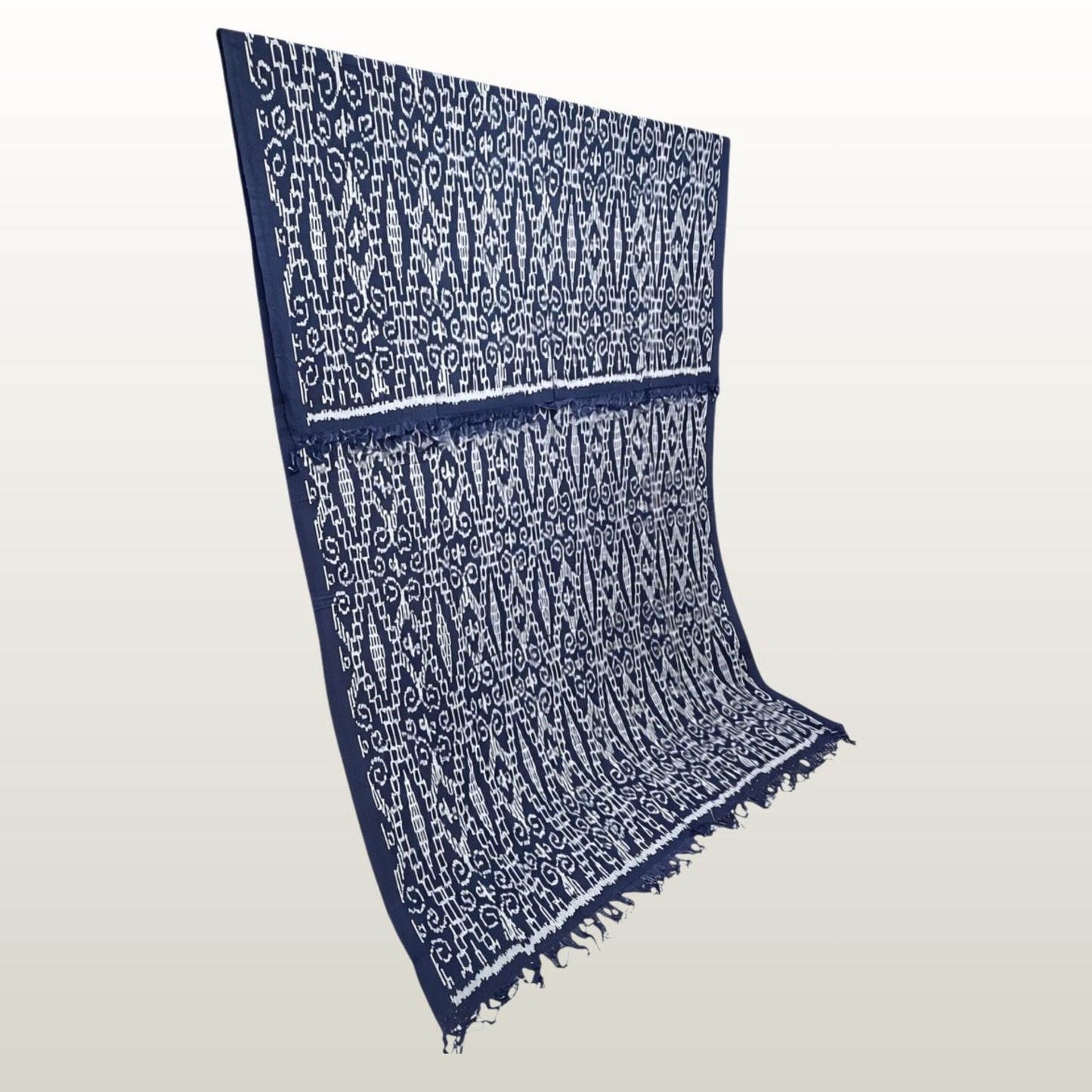 Hand woven Navy Blue Ikat Cotton Tapestry: Hand Loomed Indonesian Blanket (45x90)