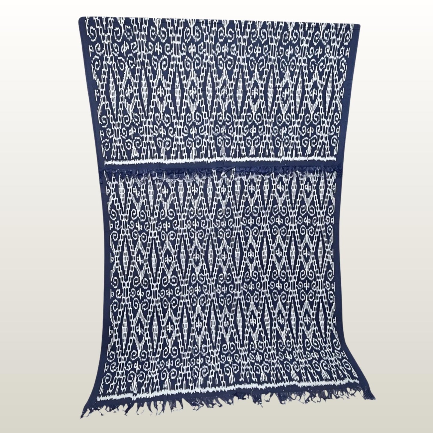 Hand woven Navy Blue Ikat Cotton Tapestry: Hand Loomed Indonesian Blanket (45x90)