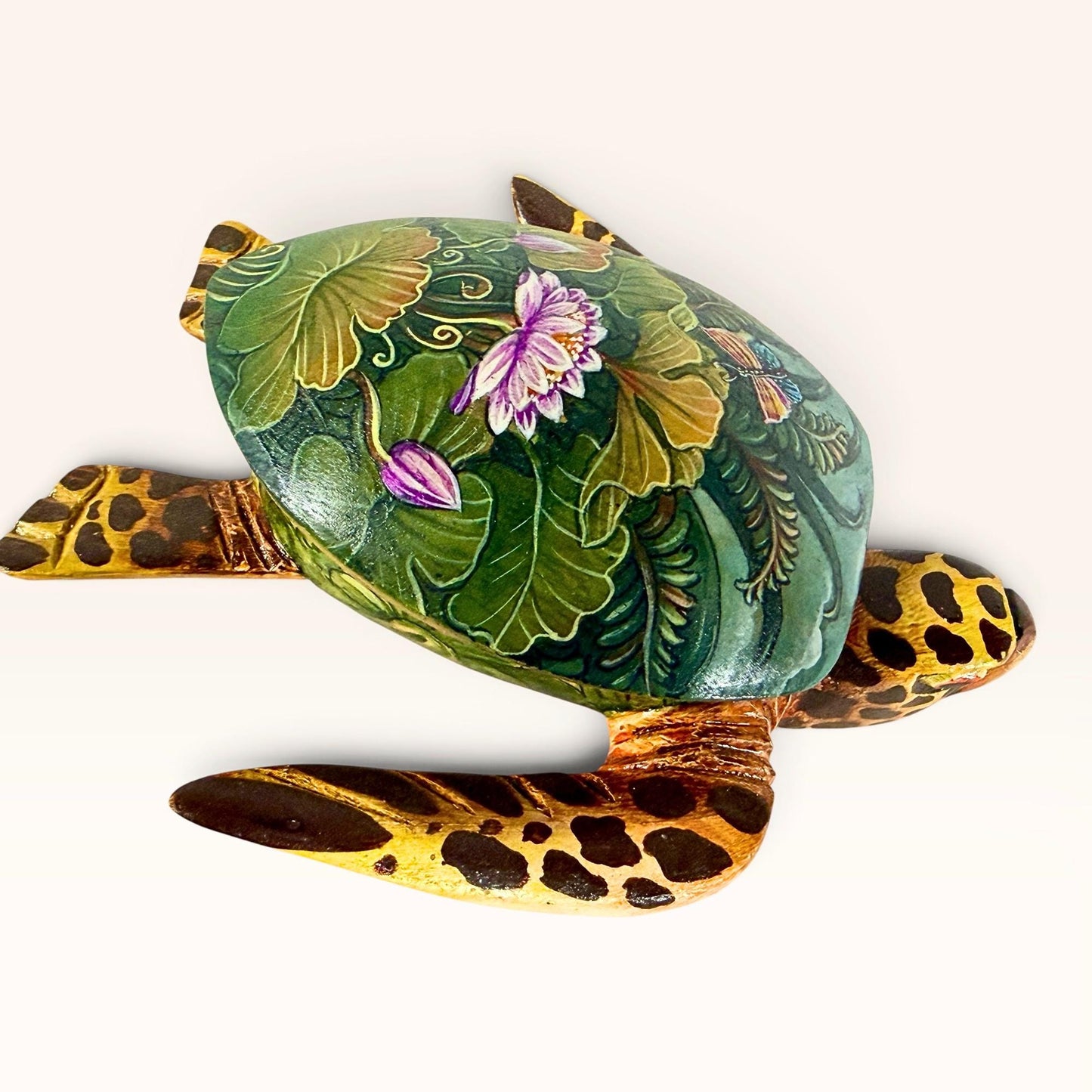 Sea Turtle Jewelry Box - Hand Carved Wood & Painted Trinket Box - Balinese Art