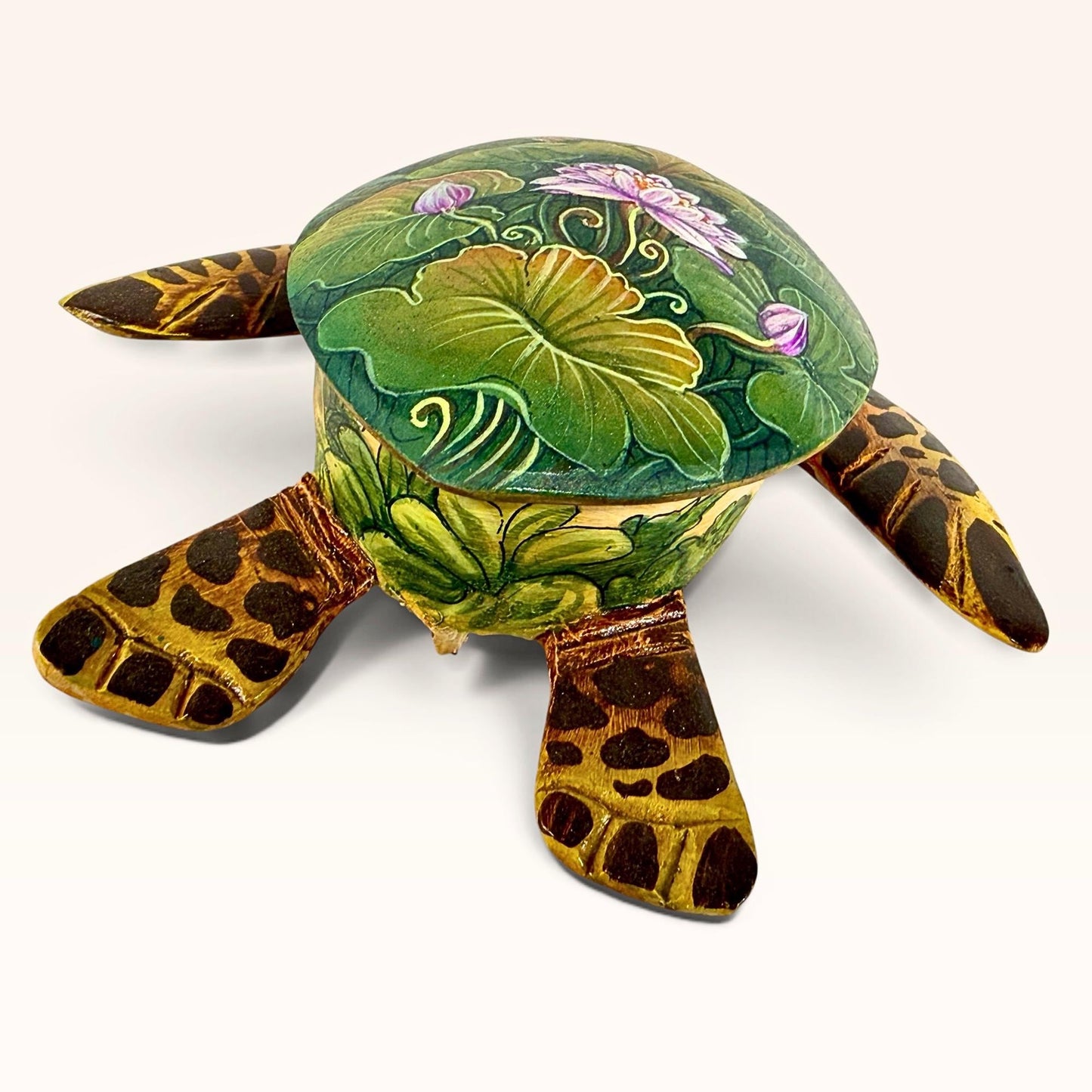 Sea Turtle Jewelry Box - Hand Carved Wood & Painted Trinket Box - Balinese Art