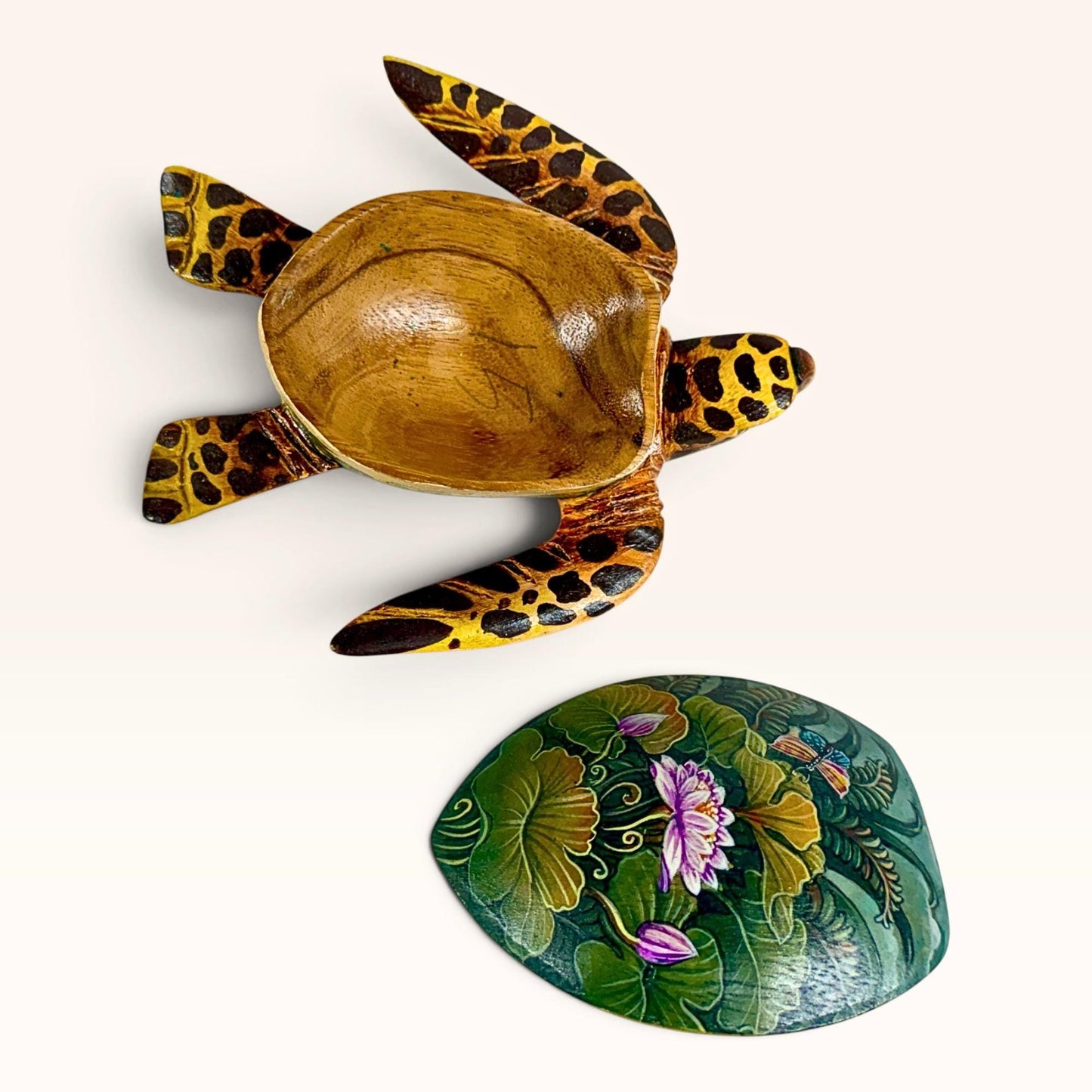 Sea Turtle Jewelry Box - Hand Carved Wood & Painted Trinket Box - Balinese Art