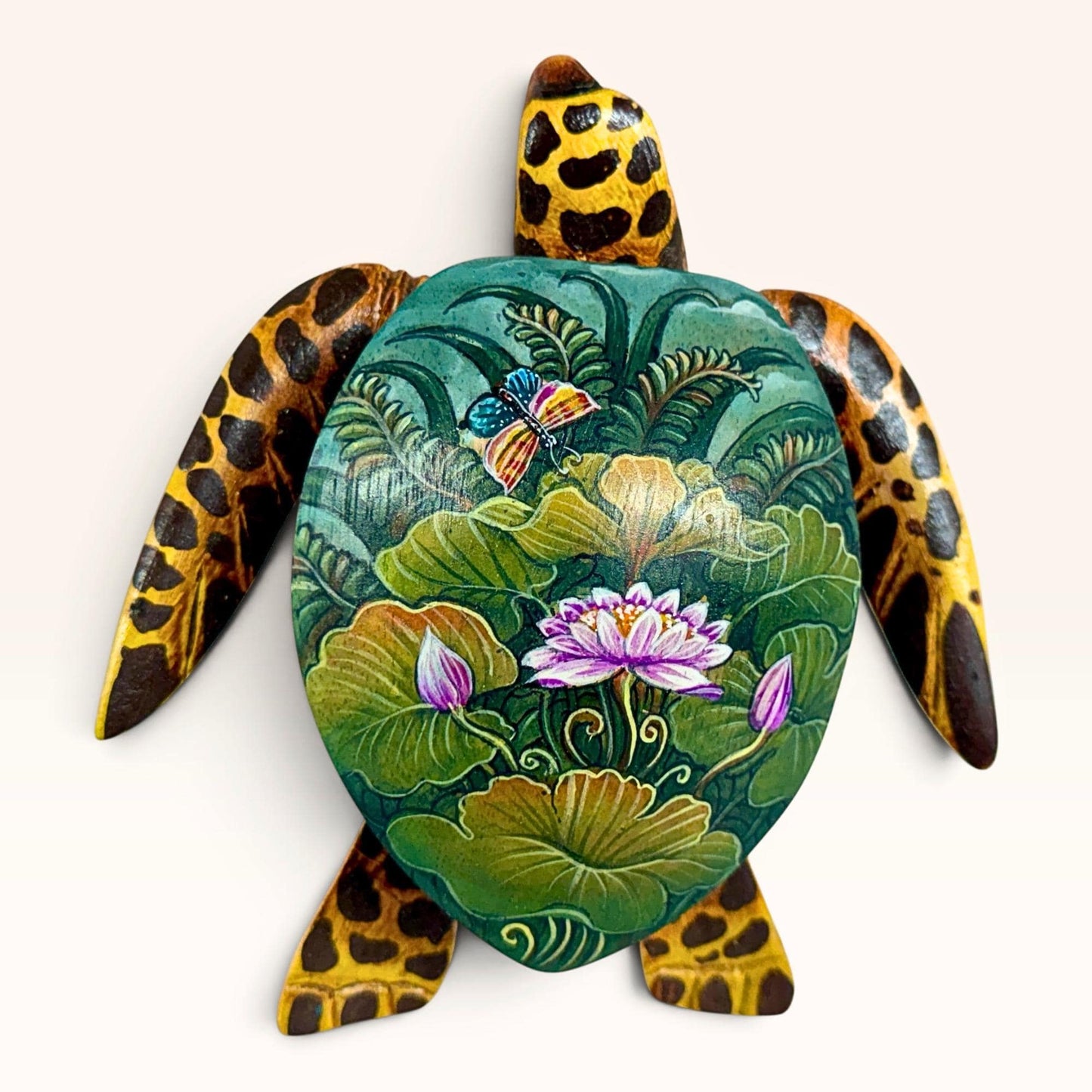Sea Turtle Jewelry Box - Hand Carved Wood & Painted Trinket Box - Balinese Art