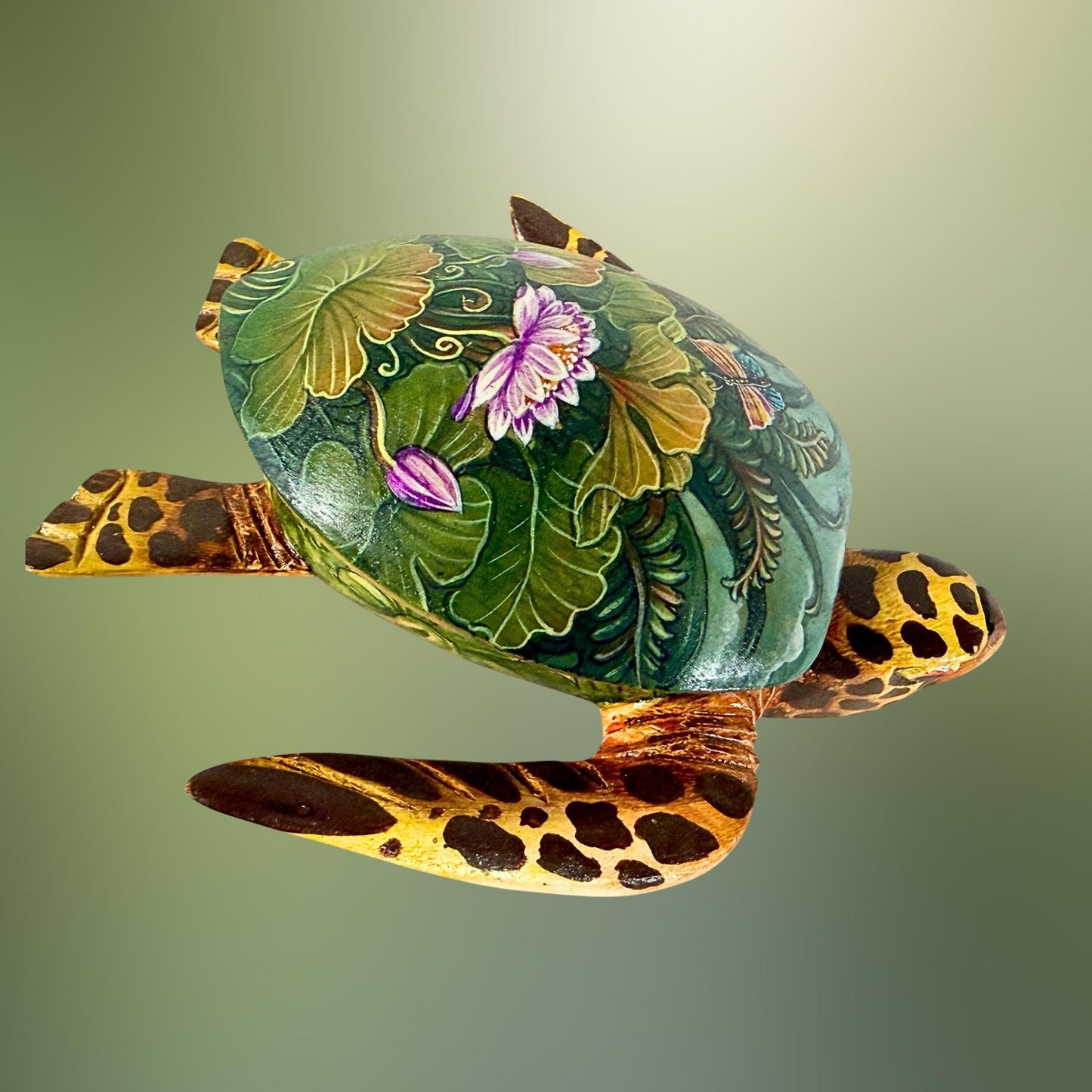 Sea Turtle Jewelry Box - Hand Carved Wood & Painted Trinket Box - Balinese Art