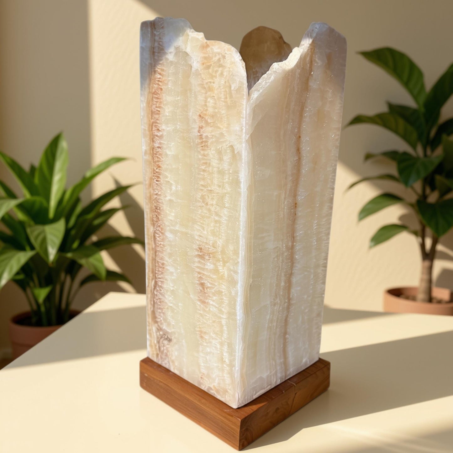 Onyx  Gemstone Table Lamp: Raw Edge Crystal Matrix Accent Light