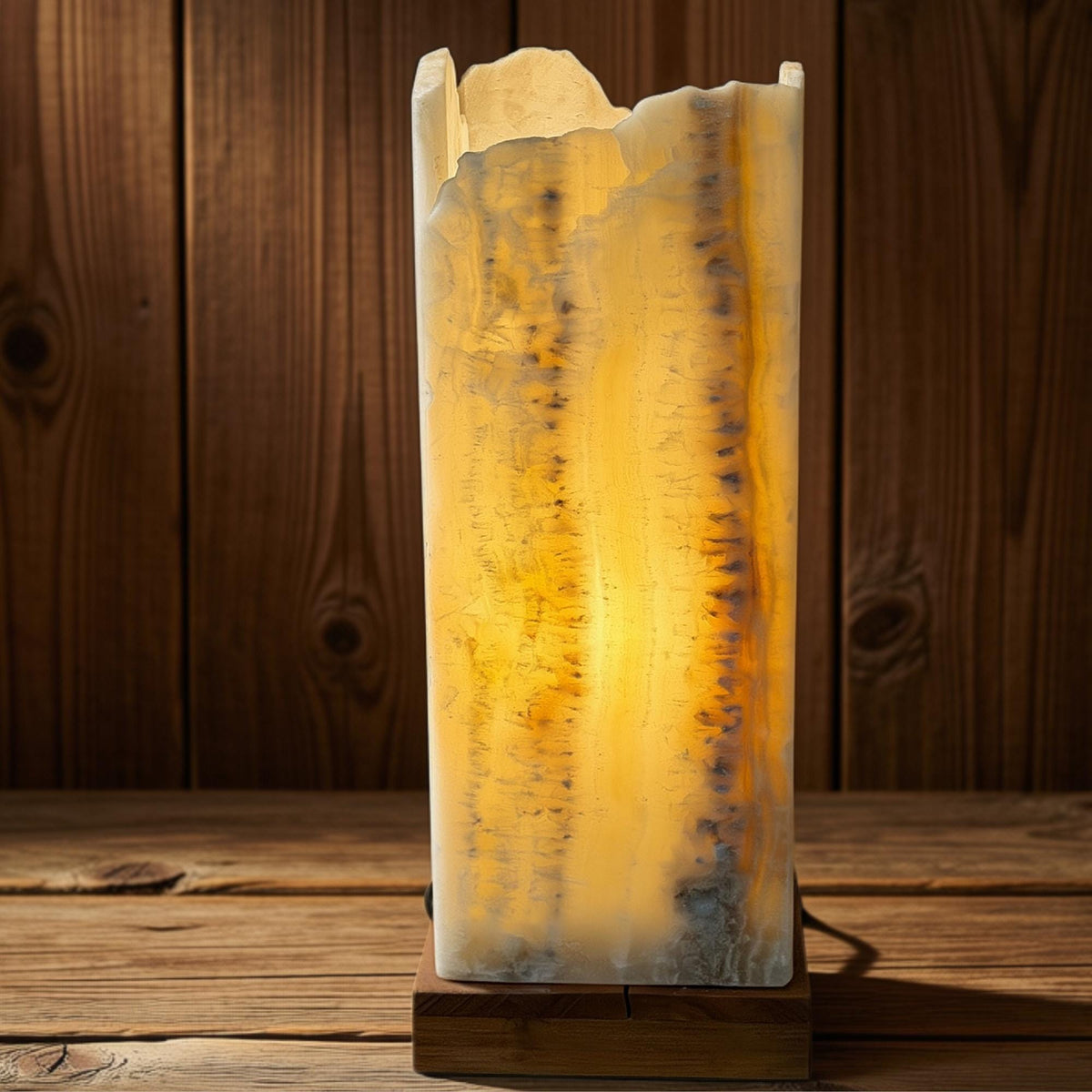 Onyx  Gemstone Table Lamp: Raw Edge Crystal Matrix Accent Light