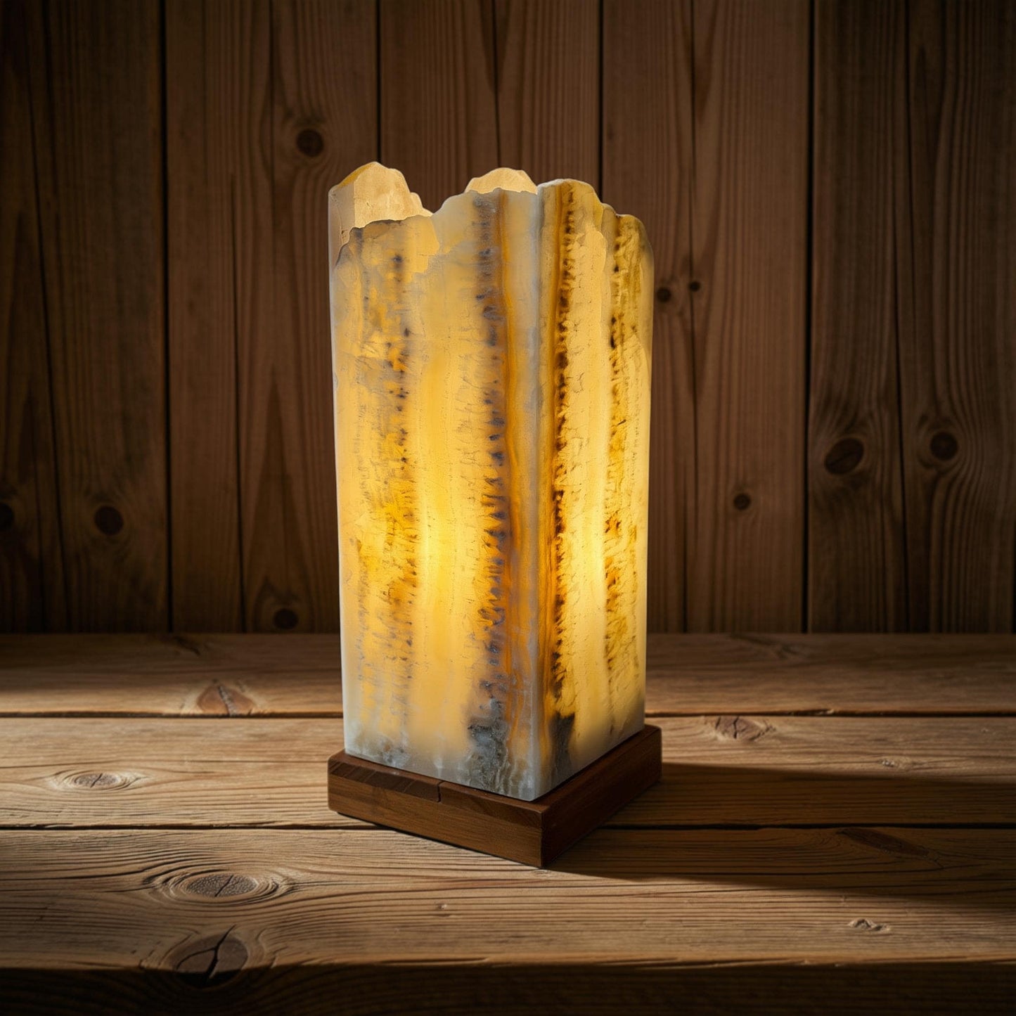 Onyx  Gemstone Table Lamp: Raw Edge Crystal Matrix Accent Light