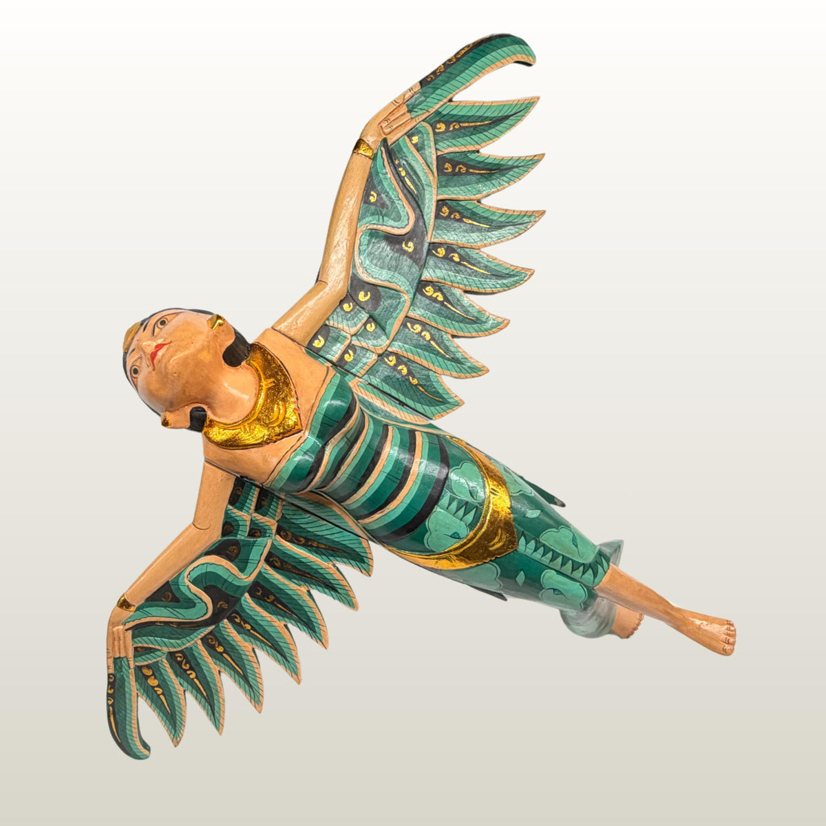 Balinese Winged Dewi Sri Goddess Mobile: Carved Wood Demon Chaser Bali Art 30"