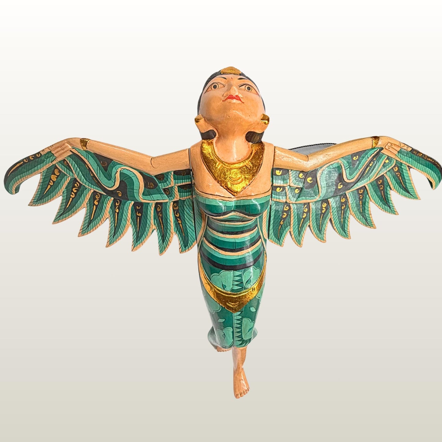 Balinese Winged Dewi Sri Goddess Mobile: Carved Wood Demon Chaser Bali Art 30"