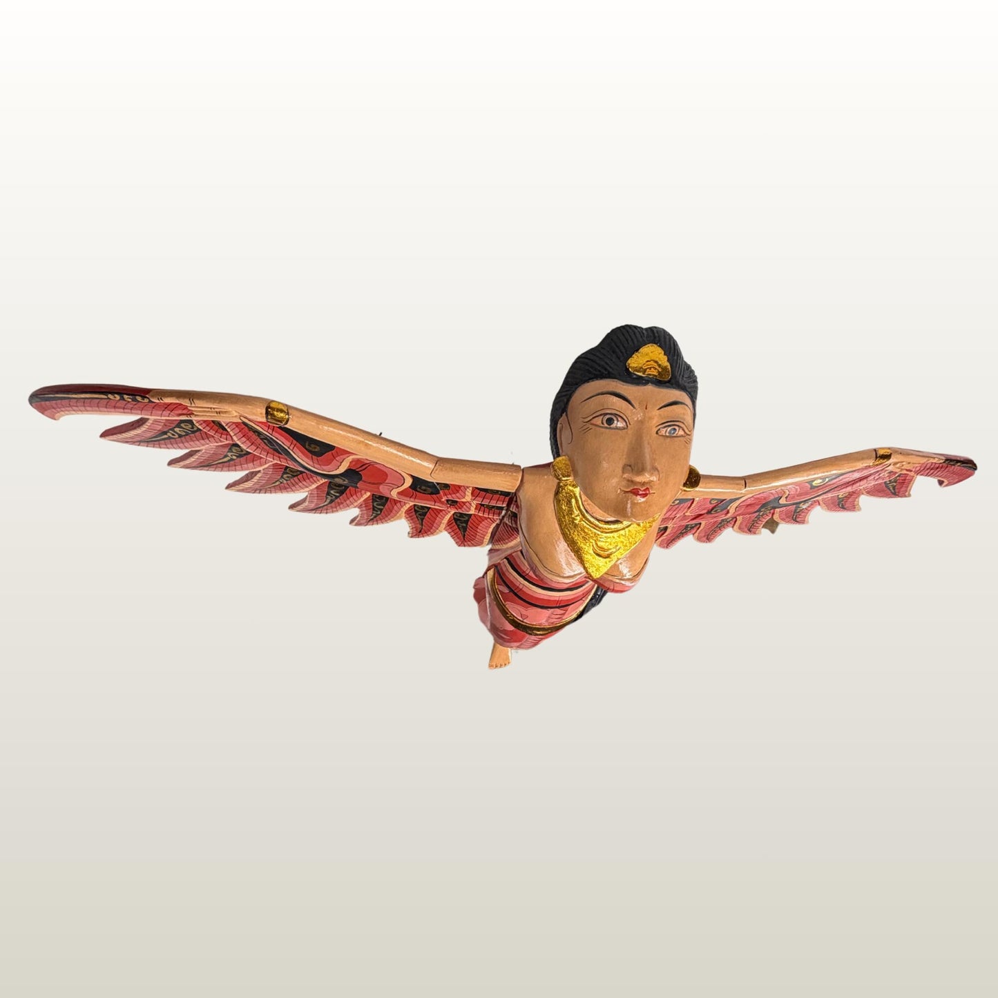 Balinese Winged Dewi Sri Goddess Mobile: Carved Wood Red Demon Chaser Bali Art 30"