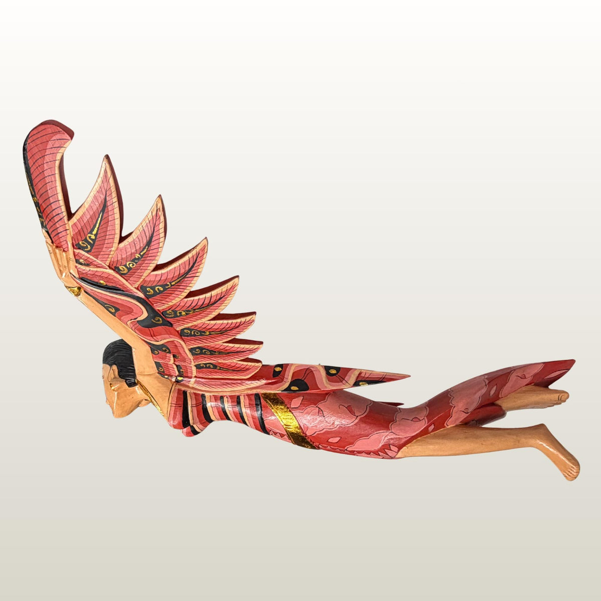 Balinese Winged Dewi Sri Goddess Mobile: Carved Wood Red Demon Chaser Bali Art 30"