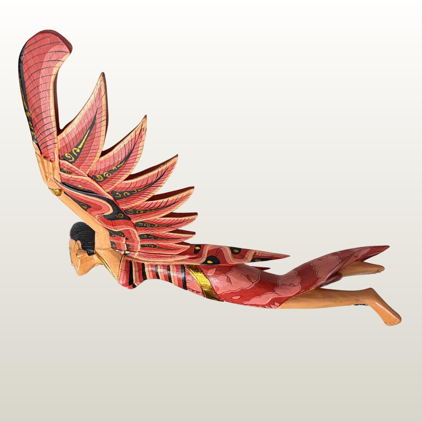 Balinese Winged Dewi Sri Goddess Mobile: Carved Wood Red Demon Chaser Bali Art 30"