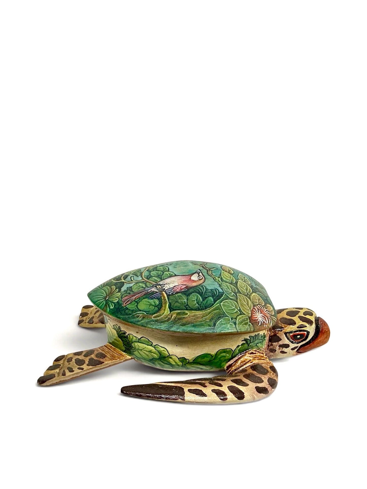 Sea Turtle Jewelry Box - Hand Carved Wood & Painted Trinket Box - Balinese Art