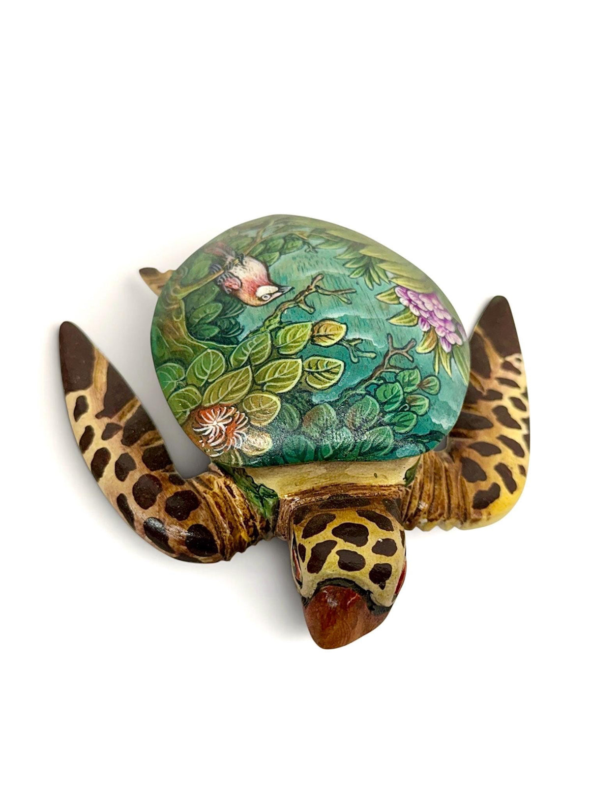 Sea Turtle Jewelry Box - Hand Carved Wood & Painted Trinket Box - Balinese Art