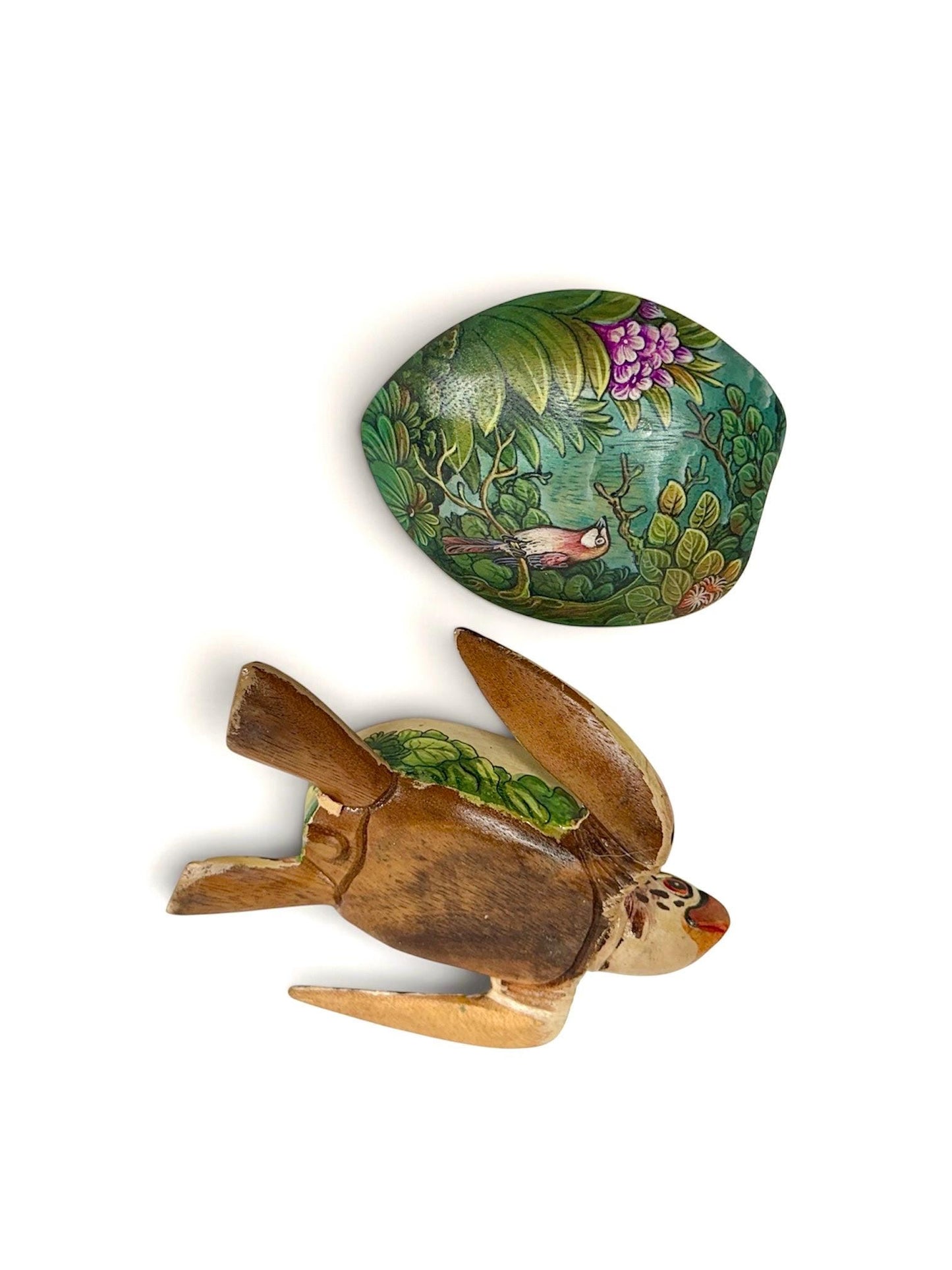 Sea Turtle Jewelry Box - Hand Carved Wood & Painted Trinket Box - Balinese Art