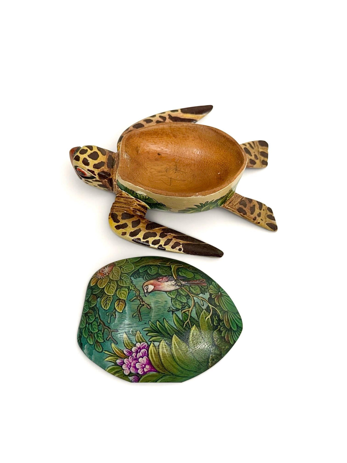 Sea Turtle Jewelry Box - Hand Carved Wood & Painted Trinket Box - Balinese Art