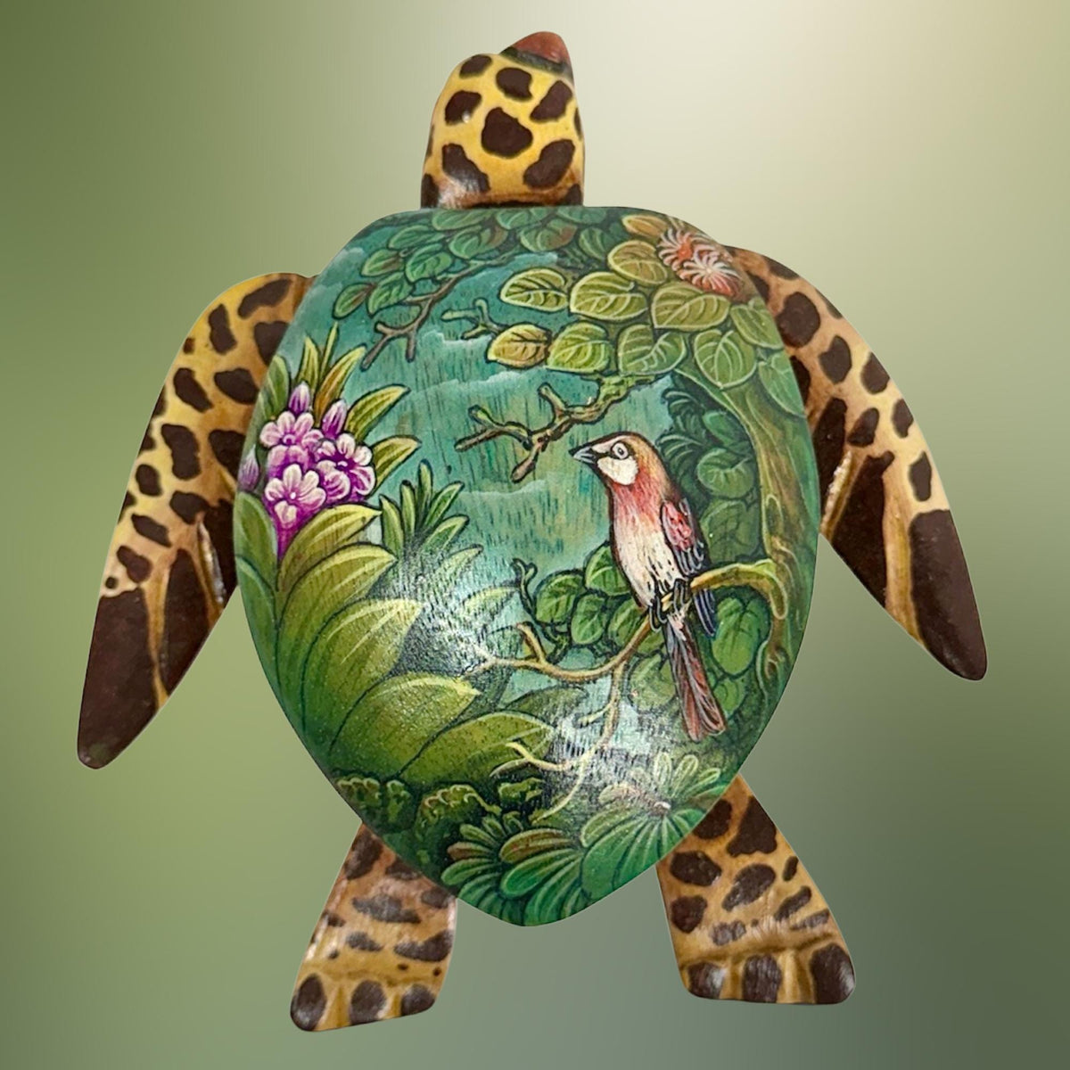 Sea Turtle Jewelry Box - Hand Carved Wood & Painted Trinket Box - Balinese Art