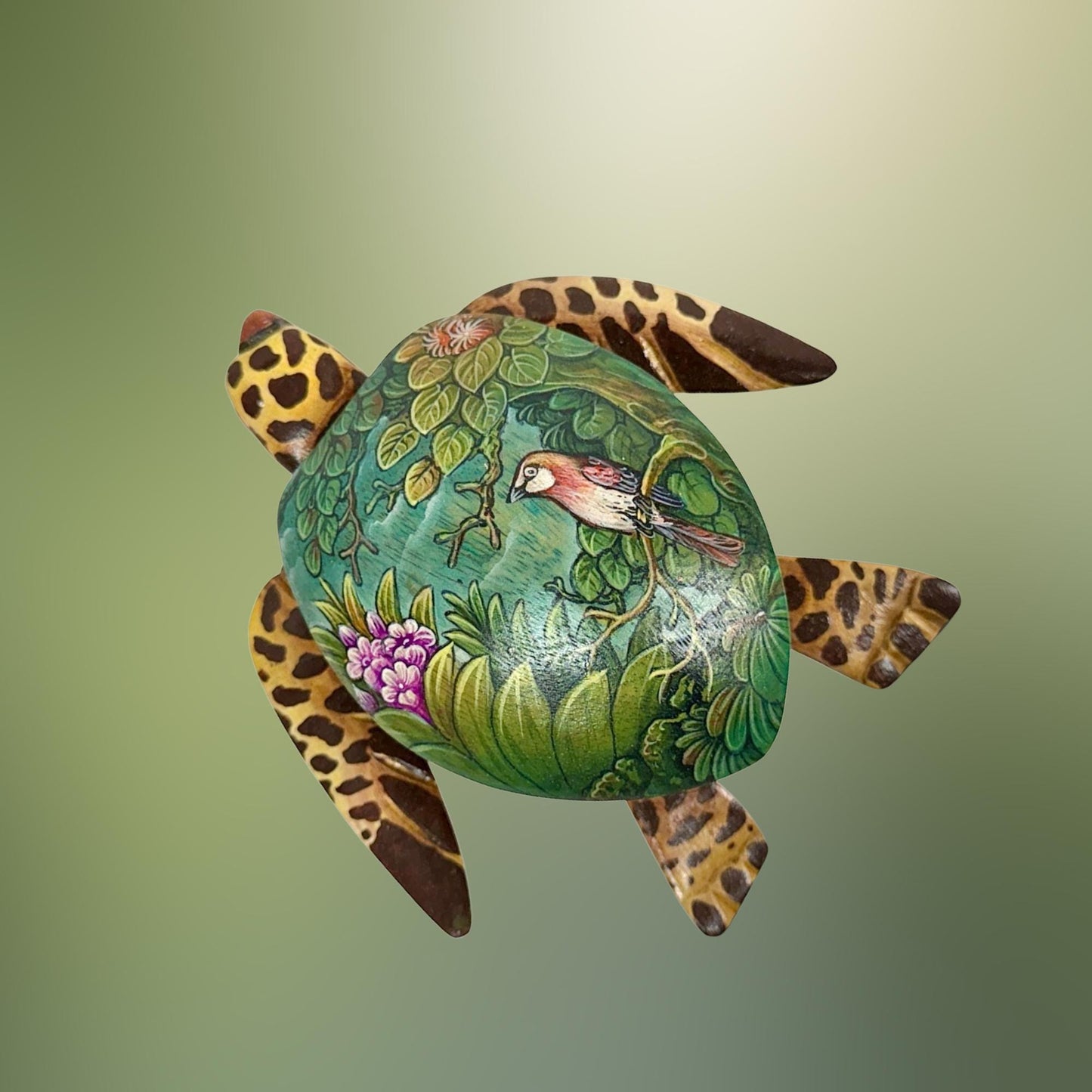 Sea Turtle Jewelry Box - Hand Carved Wood & Painted Trinket Box - Balinese Art