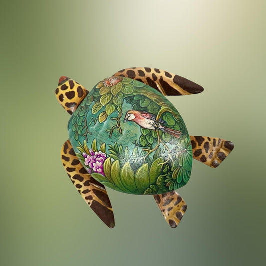 Sea Turtle Jewelry Box - Hand Carved Wood & Painted Trinket Box - Balinese Art - Acadia World Traders