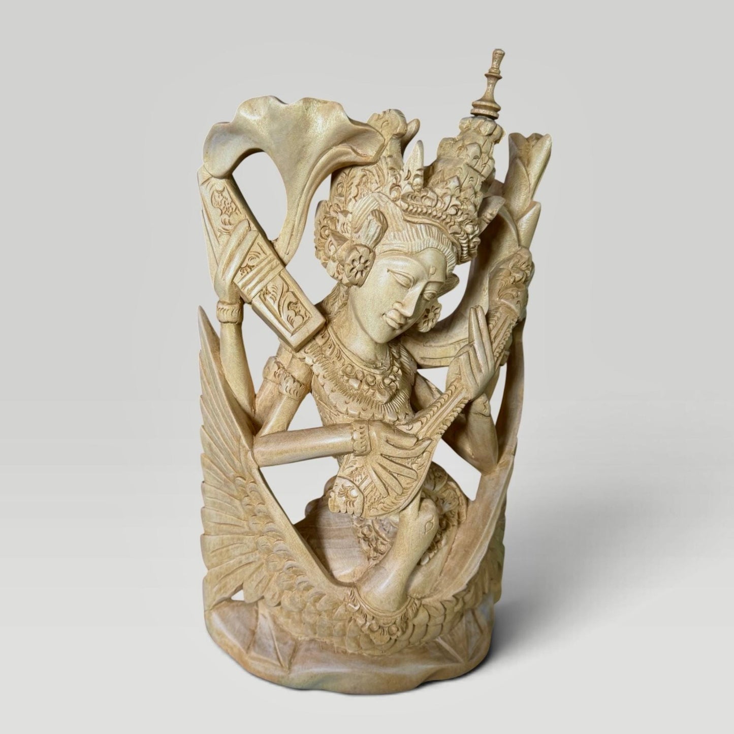 Saraswati Statue Wood Carving Hindu Goddess of Art Culture Balinese Sculpture